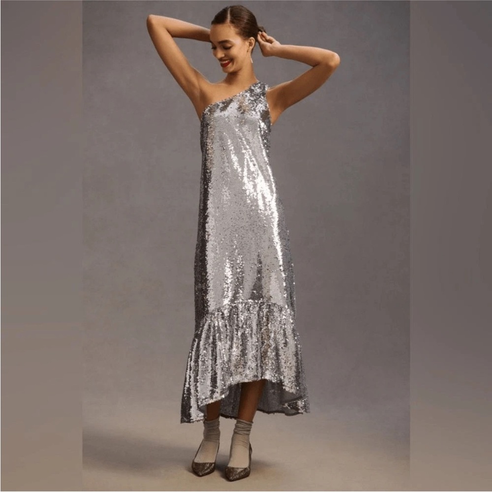 Anthropologie Maeve One-Shoulder Sequin Maxi Dress NWT XS